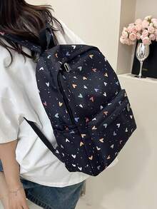 Butterfly Pattern Minimalist Versatile Large Capacity Student Backpack Dots , Polka Dot - Black - View 11