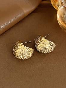 1 Set Minimalist Vintage European & American Style C-Shaped Multi-Layer Small Circle Stud Earrings, Geometric Twisted Metal Texture Earring Set, Suitable For Women's Daily And Holiday Wear - Set a - View 5