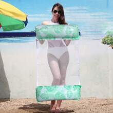 1 pezzo/2 pezzi Amaca galleggiante pieghevole portatile con rete e schienale, letto d'acqua gonfiabile, materasso da piscina a righe per spiaggia e sport acquatici