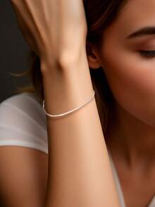 1 pieza Pulsera de cadena de plata 925 de calidad de lujo con destellos, pulsera de cadena de plata brillante estilo cielo estrellado, accesorios de joyería de plata para mujer, estilo elegante y lujoso, adecuado para uso casual diario de mujer, hipoalergénico, para fiestas y viajes, viene con una caja de regalo exquisita, joyería de moda para todas las estaciones - Plateado - Ver 5