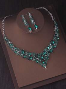 High End Atmospheric Bridal Accessories, Women's Fashion Necklace, Earring Set, Purple, Navy Blue, Green Necklace, Wedding Dress Set, Stage Performance, Banquet, Evening Party Dress Accessories, Halloween Necklace - 項鍊+耳環套裝 - 查看 8