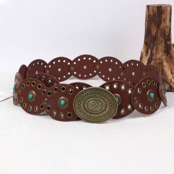 1 Stück Gürtel im Boho-Stil aus PU (Polyurethan) mit Saphir-Einlage, geeignet für Frühling, Sommer, Herbst