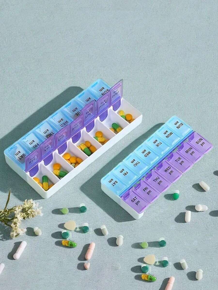 1个全新便携式7天药盒,迷你紧凑型药盒,药丸收纳盒,维生素和药品容器,旅行药盒 - 彩色 - 查看 1