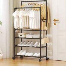1pc Multi-Layer Adjustable Clothes Drying Rack With Multifunctional Coat Hanger & Shoe Storage Organizer, Portable Garment Stand For Bedroom Balcony Laundry Room, Heavy Duty Hanging Rack For Drying Clothes Storing Shoes Accessories Home Organization Space Saving Closet Solution - Multicolor - View 11