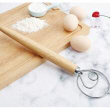 Danish Dough Whisk, Stainless Steel Dough Hook, Dutch Whisk, Suitable For Sourdough, Bread Dough, Mixer, Handmade Wood Handle, Kitchen Baking Mixing Tool, Bread Making Supplies, Holiday Party Gift, Birthday Party Gift