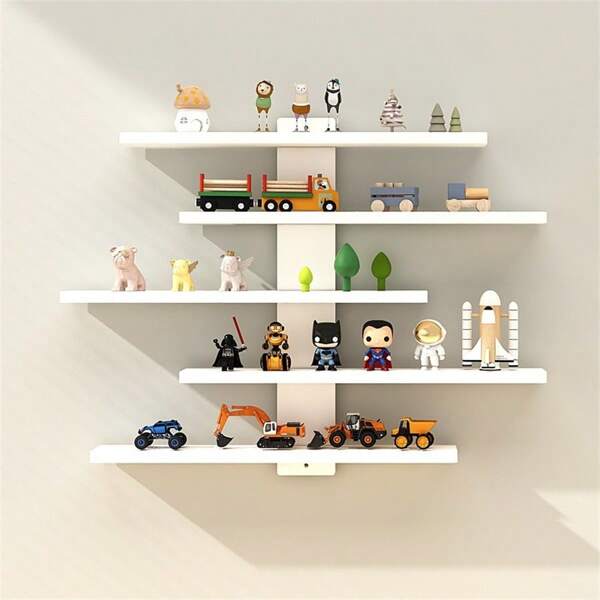 5-Tier Wooden Wall Mounted Display Shelf, Storage Rack For Bedroom, Figurines, Blind Boxes