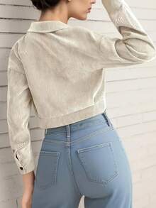 Women Corduroy Button Down Shirts Relaxed Fit Casual Long Sleeve Fashion Cardigan Jacket 2025 Autumn Blouses Tops