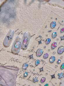 1 张 5D 金属风格指甲贴纸闪亮银色蝴蝶几何水滴独特不对称心形指甲装饰指甲配件指甲贴花 - 銀色 - 查看 6