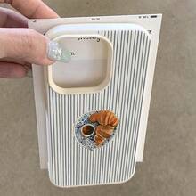 1个TPU材质复古羊角面包咖啡早餐蓝色条纹图案手机壳，兼容/等手机，国际版，非国内版 - 白色 - 查看 4