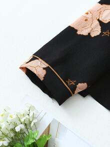 Damski komplet piżamowy z długim rękawem i nadrukiem w misie, z marszczeniami, na jesień i zimę - Czarne - Zobacz 7