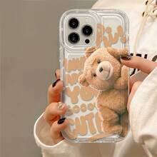 Funda para móvil con diseño de osito de peluche, transparente, acolchada, TPU, protectora, anticaídas. Compatible con phone 16, 15, 14, 13, 12, 11 Pro y Plus. - Blanco - Ver 5