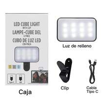 Luz de relleno LED para teléfono portátil de 3 modos de iluminación, Mini luz de relleno recargable con clip para selfie - Negro - Ver 10