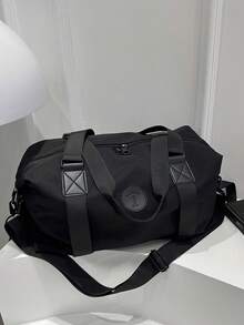 字母装饰尼龙健身包、瑜伽包、短途旅行包、篮球训练包、男女通用度假旅行必备包行李箱旅行包女士 - 黑色 - 查看 10