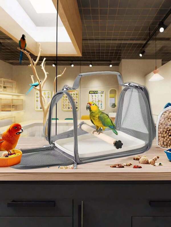 1 Piece Portable Bird Travel Cage With Bracket And Shoulder Strap Lock Foldable Lightweight Spacious Cage Built-In Tray And Station Pole For Travel Daily Walks Outdoor Activities Such As Tiger Chameleon Elephant Maned Lion Little Small To Medium Size Bird Cage Bird Accessories Bird Supplies