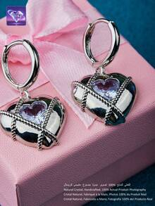 A Pair Of [2025 Fashion New Products] These Exquisite Earrings Take The Timeless Heart Motif As Their Centerpiece, Seamlessly Blending Romance And Sophistication. Crafted From 925 Sterling Silver, The Pendant Features A Delicately Designed Heart Shape, Adorned At Its Center With A Natural Blue Crystal-Its Deep, Oceanic Hue Evoking A Sense Of Boundless Wonder And Natural Energy. - Baby Blue - View 8