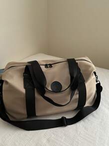 简约时尚创意健身运动旅行行李袋，大容量周末手提包 - 卡其色 - 查看 5