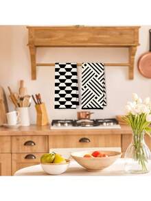 2 Pcs Boho Abstract Kitchen Towels, Dish Tea Towels For Kitchen Decor, Retro Mid Century Modern Hand Towels For Bathroom Decor, 16x24 Inch - Mid Century - 查看 3