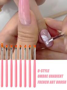 7/9/11/15/25毫米美甲线笔套装，法式条纹3D贴纸线笔 - DIY绘图笔UV凝胶笔，8支渐变法式美甲笔，简约花卉美甲设计，美甲工具，美甲用品，美甲笔 - 粉色 - 查看 9