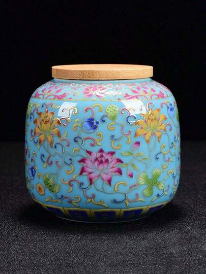 1 st. emaljkeramisk tebehållare kaffeburk godisförvaringsburk bärbar förseglad tekanna lila lera rese telåda tillbaka till skolan