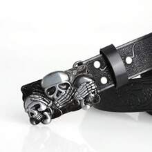 1pc Y2K Skeleton & Demon Print Street Style Belt, Gothic Dark Skull Fashion Accessory, Suitable For Casual Daily Wear, Festivals, Parties, Adjustable, Autumn/Winter, Halloween, Suitable For Teenagers, Youth, Men, Casual, Outdoor, Sports, Vacation, Graduation Gift, Birthday, Daily Wear - Black - View 4