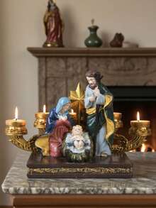 1个树脂马槽烛台，节日装饰，适用于茶几、床头柜、客厅，寓意美好的礼物，家居装饰，圣诞装饰，房间装饰，圣诞节，冬季圣诞装饰，家居圣诞礼物，圣诞装饰 - 彩色 - 查看 11