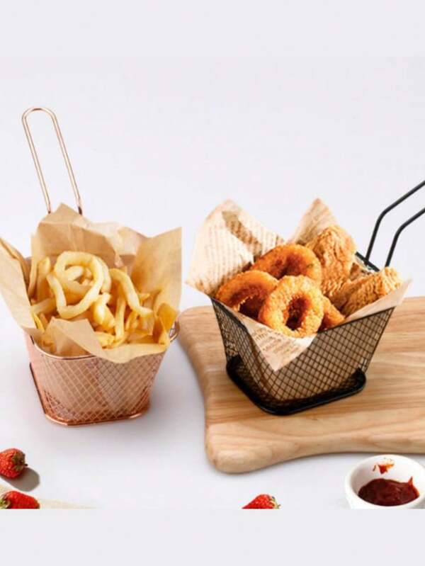 Panier à frites, panier à frites carré en acier inoxydable, panier en acier inoxydable avec poignées, panier à frites en acier inoxydable avec poignées, panier à frites en acier, panier d'affichage alimentaire, panier en maille, panier à frites carré en acier inoxydable, support alimentaire carré en maille avec poignées, petit panier pour cafés