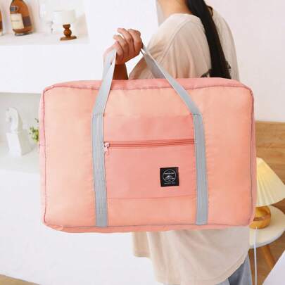 Foldable Oxford Cloth Travel Bag - With Adjustable Shoulder Strap, Zipper Closure, Accessory Strap, Large Capacity Personal Storage Pouch, Essential For Gym And Weekend Trips, Pink, Gym Carry-On