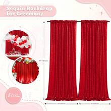2pcs Red Sequin Curtain, Party Backdrop Decor, Birthday Party Supplies, Backdrop Banner, Reusable For Home Decor, Wedding, Baby Shower, Suitable With Metal Arch Frame And Balloons, Timeless Shiny Backdrop, Mexican Party Decor - Red - View 8
