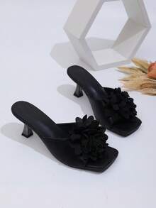 Giày cao gót hở mũi thời trang và thanh lịch dành cho nữ, màu đen, trắng, họa tiết hoa, ren, dép lê gót nhọn, hàng mới về mùa xuân/hè, thích hợp cho đám cưới ngoài trời, tiệc tùng, ở nhà, dép đi trong nhà gợi cảm. - màu đen - Xem 4