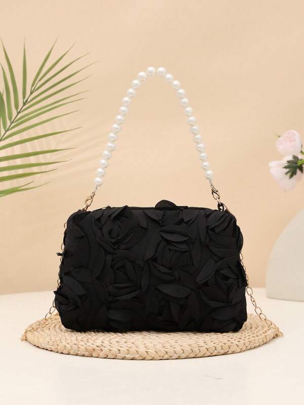 1pc Elegant 3D Rose Flower Shoulder Bag, Metal Chain Crossbody Bag, Faux Pearl Handbag, Women's Party Dress, Party Bag, Holiday Party Dress, Valentine's Gift, Bridal Bag, Bridesmaid Bag, Suitable For Party, Date, Wedding, Evening (Pattern Random) 1pc Fashionable Floral Handbag, Pearl Decor Chain Shoulder Bag, Floral Fabric, Summer New Fashion Women Bag, Versatile Crossbody Bag, Shoulder Bag, Lightweight Clutch Suitable For Party, Nightclub, Shopping, Date