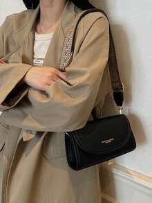 Dedoo Vintage Chic Schultertasche mit breitem Riemen - Stilvolle unifarbene Klappe Umhängetasche mit verstellbarem Riemen für Frauen - perfekt für den täglichen Gebrauch und Reisen - Schwarz - Übersicht 4