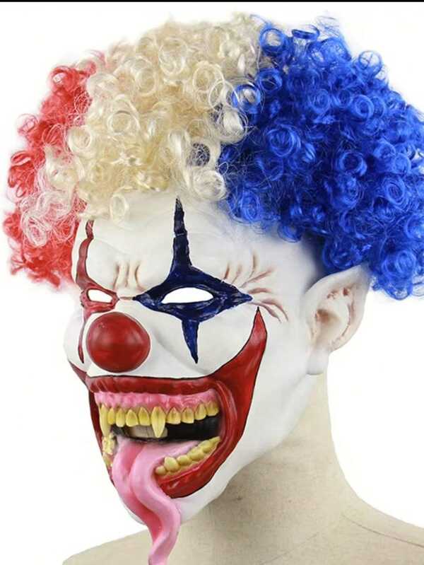1pc/Scary Clown Mask - Adult Retro Latex Demon Makeup Props, With Natural Texture, Suitable For All Sizes, Bright Red/Blue/Yellow/Green Colors, Terrifying Smile, Suitable For Role-Playing, Party Costumes, Halloween Events And Accessory Decorations.