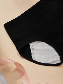 4pcs Plus Size Women's Black Period Panties, Leak-Proof Triangle Cotton Crotch Underwear, High Waist Menstrual Briefs - Black - View 7