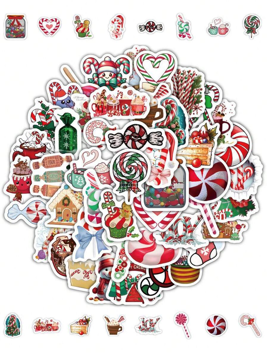 60PCS Christmas Candy Sticker Cartoon Anime Figure Christmas Candy Christmas Gift Image Stickers Manual DIY Puzzle Paster Mini-Game Waterproof Sticker Festival Gifts Party Gifts A Birthday Present Luggage Notebook Computer Mobile Phone Decoration Sticker New HOT Figures Water Bottle Stickers Games