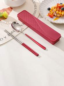 3pcs/4pcs Stainless Steel Cutlery Set, Spoon Fork Chopsticks, Student Outdoor Travel Portable Tableware With Storage Box - Multicolor - View 14