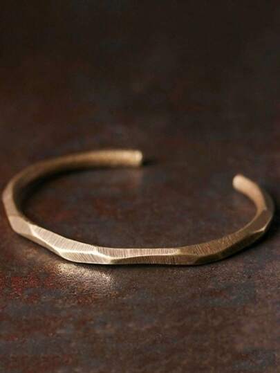 Matte Copper Cuff Bracelet: Vintage Style Open Bangle Bracelet - Perfect Gift For Men, Textured Knurled Surface