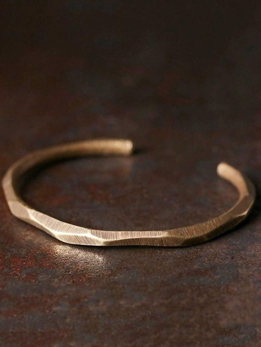 Matte Copper Cuff Bracelet: Vintage Style Open Bangle Bracelet - Perfect Gift For Men, Textured Knurled Surface