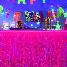 Glow Party Supplies, Neon Party Decorations Luminous Macaron Purple-Red Wavy Metallic Foil Tassel Table Skirt, Suitable For Glow Party, Birthday Decoration - Multicolor - View 4