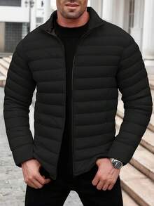 Men's Lightweight Jacket - Warm And Comfortable Outerwear For Winter, With Pockets, Machine Washable, High Collar Design Suitable For Autumn/Winter, Suitable For Men And Teenagers, Winter Jacket, Durable Fabric Coat - Black - View 1