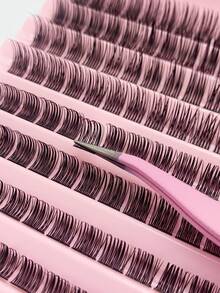 130 piezas Pestañas en racimo Curl D Pestañas individuales en racimo Extensiones de pestañas 0.07mm 8-16mm Mezcla DIY Racimos de pestañas Reutilizables Banda negra súper delgada Pestañas DIY para usar en casa - D - Ver 3