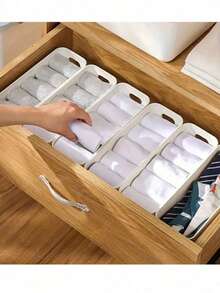 10 个带手柄的可堆叠塑料储物盒，适用于办公室、家庭、衣柜；5 个/3 个/1 个多功能储物篮，耐用的容器，用于存放袜子、内衣、文具、化妆品；节省空间的抽屉式储物盒 [塑料物品可能会略微变形且比图片小，如果您对此有所顾虑，请注意] - 白色 - 查看 14