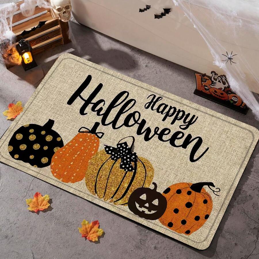 1 件万圣节浴室地毯户外垫欢迎南瓜室内入口地毯防滑低调吸水可洗门垫适用于入口车库露台狗垫装饰适用于家庭客厅厨房卧室农舍地毯春夏秋冬圣诞节感恩节礼物