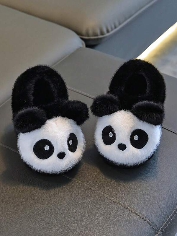 1 Paar Panda Plüsch Hausschuhe für Kleinkind Jungen Mädchen, Rutschfeste Winterhausschuhe für Zuhause
