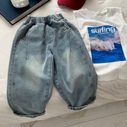 幼儿及儿童韩版休闲拼布牛仔裤（男童和女童）