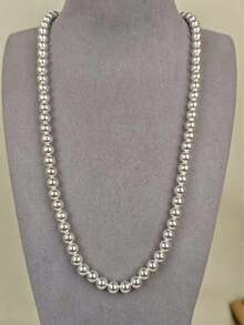 Colier din argint 925 cu mărgele netede de 6 mm, lanț cu bile pentru femei, bijuterii de logodnă pentru nuntă, 40-75 cm - argint - Vizualizare 6