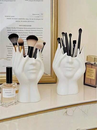 1 Confezione, Viso creativo, Scultura d'arte, Supporto per pennelli da trucco, Ceramica, Bianco, Multifunzionale, Organizer da scrivania, Portapenne, Vaso, Regalo di Natale, Ufficio, Studio, Vanità, Decorazione per la casa, Vacanze, Strumenti per unghie, Per decorazioni natalizie, Moderno, Opera d'arte