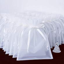 50/100 piezas Bolsas de regalo blancas de empaquetado, Bolsas de empaquetado de regalo de organza de colores, Bolsas de caramelos de Halloween, Bolsas de tul para empaquetar regalos de Navidad, Bolsas de caramelos para fiestas de Año Nuevo, Bolsas de caramelos para regalos de boda, Bolsas de caramelos y chocolates para el Día de San Valentín, Suministros de empaquetado de regalos, Suministros para fiestas y celebraciones - Blanco - Ver 10