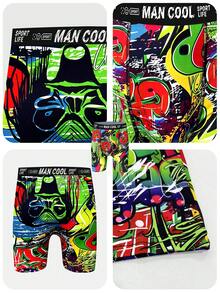 Bộ 3 quần đùi dài nam in họa tiết graffiti, thoáng khí, thoải mái, nhanh khô, cạp chun co giãn, thích hợp mặc đi biển/hồ bơi, đồ lót nam sáng tạo. - Nhiều màu - Xem 5