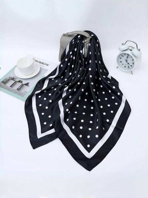 قطعة واحدة وشاح مربع ساتان مطبوع بنقاط مبسطة للنساء بطول 90 سم، طراز جديد من الباندانا مناسب للارتداء اليومي والشارع كوشاح أو عصابة رأس أو لف الرأس