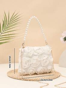 1 件优雅 3D 玫瑰花朵单肩包、金属链条斜挎包、仿珍珠手提包、女士派对礼服、派对包、节日派对礼服、情人节礼物、新娘包、伴娘包、适合派对、约会、婚礼、晚会（图案随机）1 件时尚花卉手提包、珍珠装饰链条单肩包、花卉面料、新款夏季时尚女包、多功能斜挎包、单肩包、轻便手拿包适合派对、夜总会、购物、约会 - 米色 - 查看 5